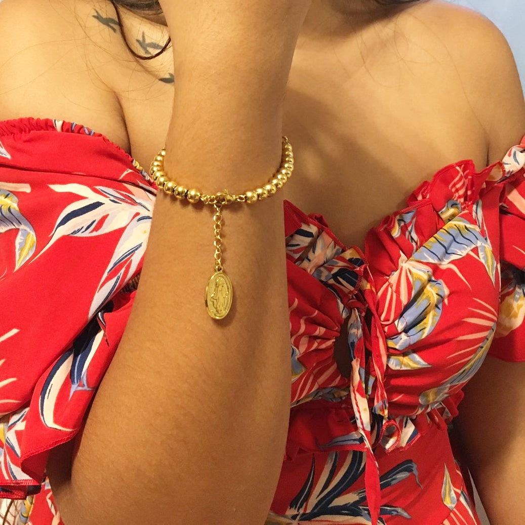 Brazalete Rosario Bendecido, Bañado en Oro de 18k